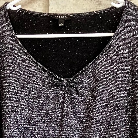 Talbots Black Silver Shiny Sparkly Long Sleeve Top Sz L Stretchy Comfortable - Picture 2 of 14